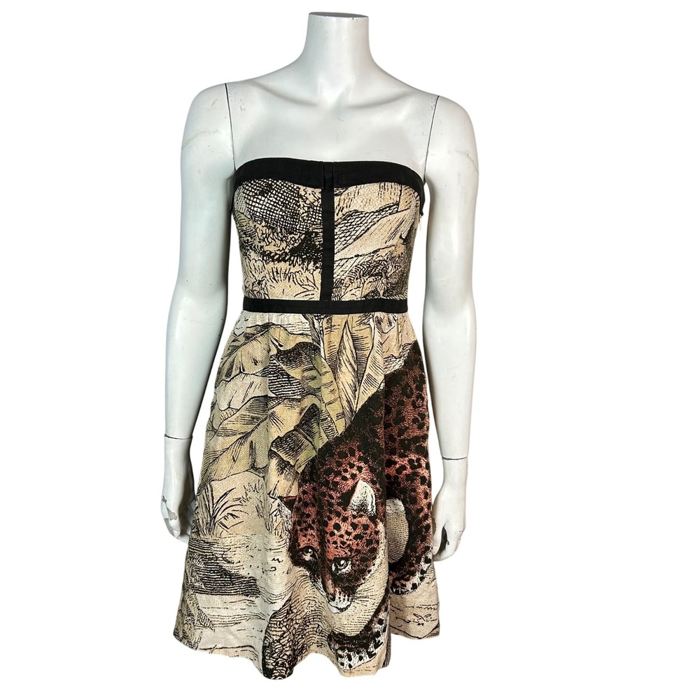Anthropologie Leifsdottir Dress size 2 Leopard Jungle corset cotton y2k Safari